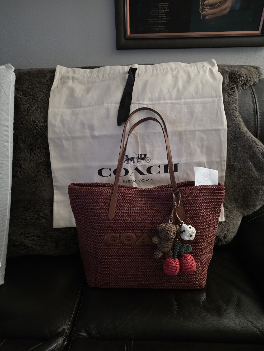 Coach Large City Tote Bag With Charms CES20 Straw/Gold/Russet - Picture 8 of 12